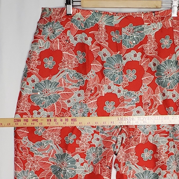 Adrianna Papell Silk Beaded Pants Women 20W Red Blue Floral Pocket Zip Vtg Party - Picture 9 of 12